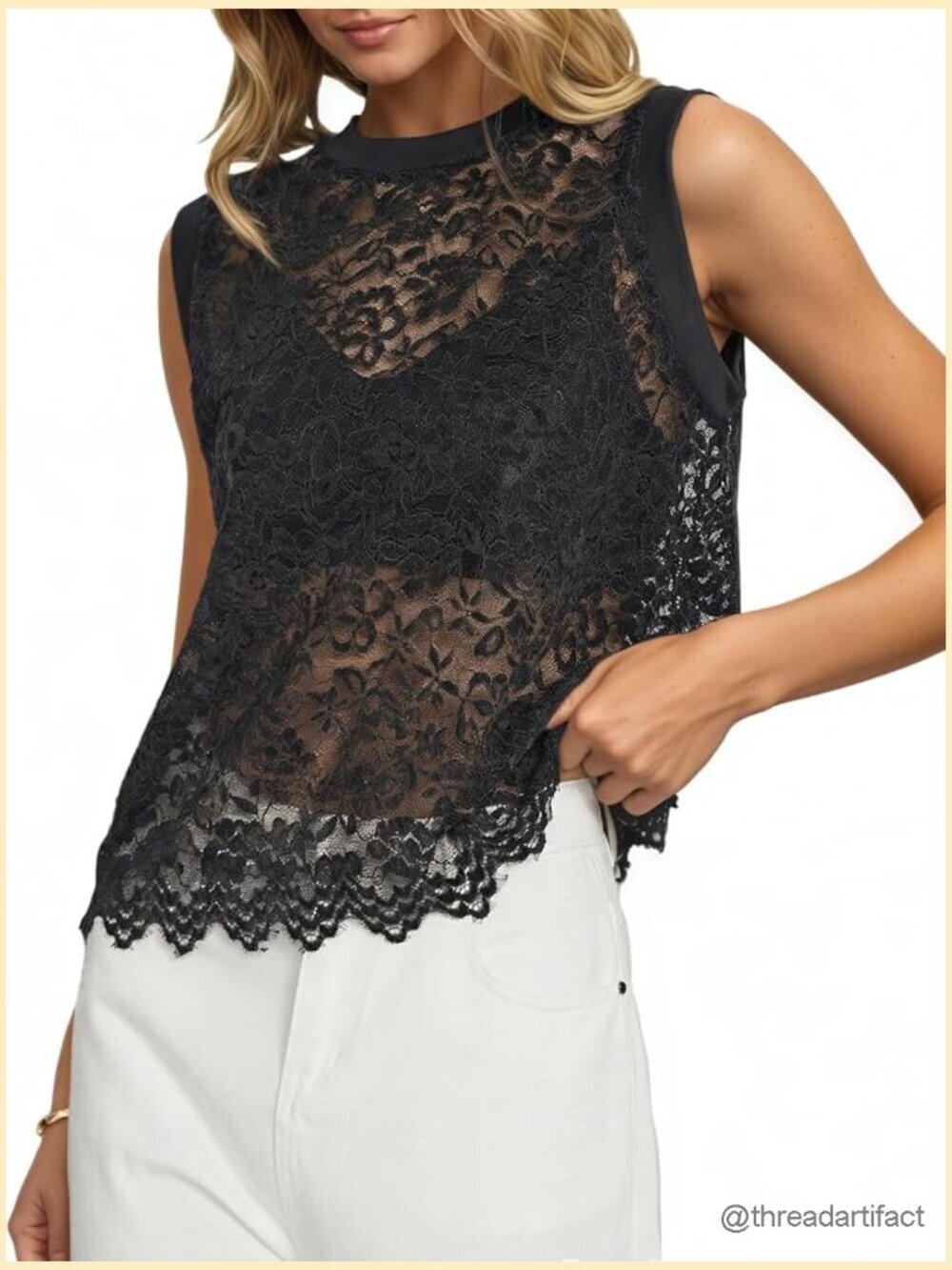Lace Sleeveless Tank Top Sheer Mesh Going Out Top
